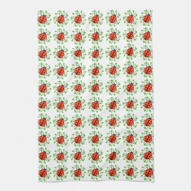 Red ladybugs pattern kitchen towel (Vertical)