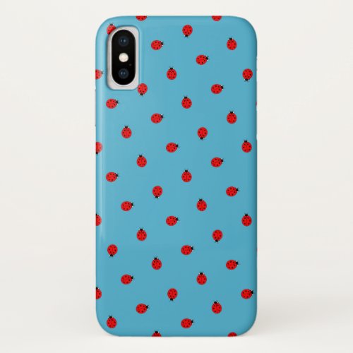 Red Ladybugs Polka Dot Pattern on Blue iPhone XS Case