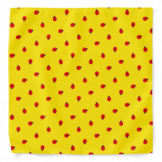 Red Ladybugs Polka Dot Pattern on Yellow Bandana (Front)