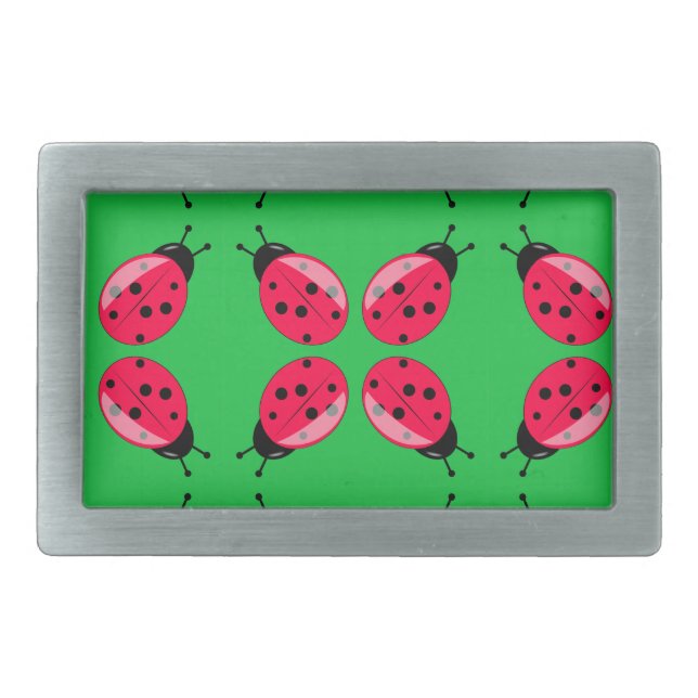 Red Ladybugs Rectangular Belt Buckle (Front)