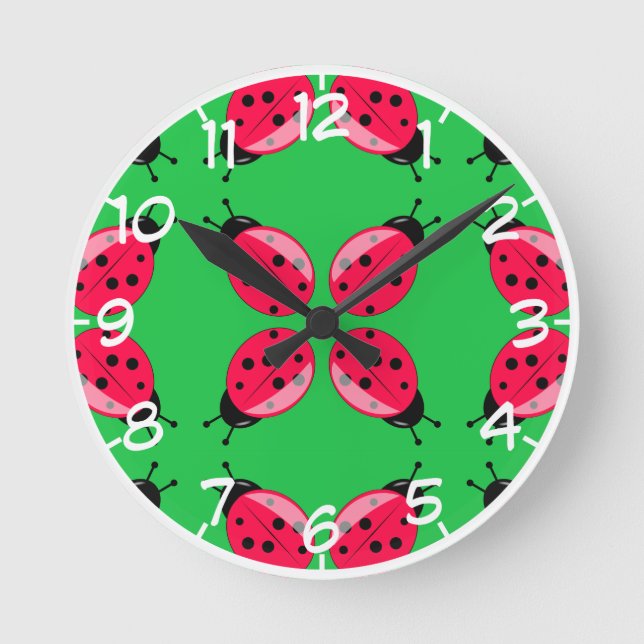 Red Ladybugs Round Clock (Front)
