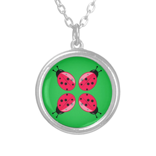 Red Ladybugs Silver Plated Necklace (Front)