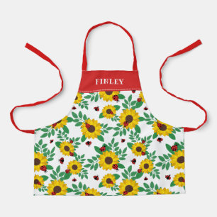 Red Ladybugs & Sunflowers Pattern Add Name Apron