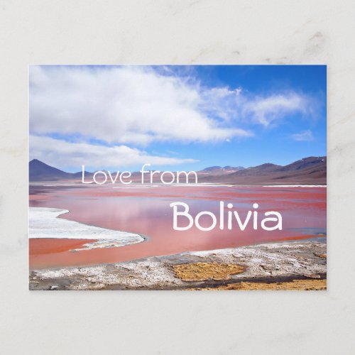 Red Lagoon Laguna Colorada Bolivia text postcard