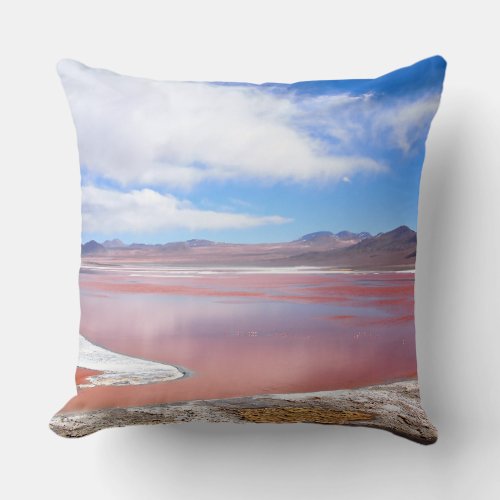 Red Lagoon Laguna Colorada Bolivia throw pillow