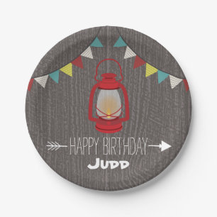 Red Lantern Camping Birthday Paper Plates