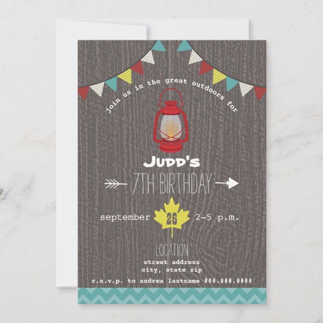 Red Lantern Camping Outdoors Wilderness Birthday Invitation (Front)