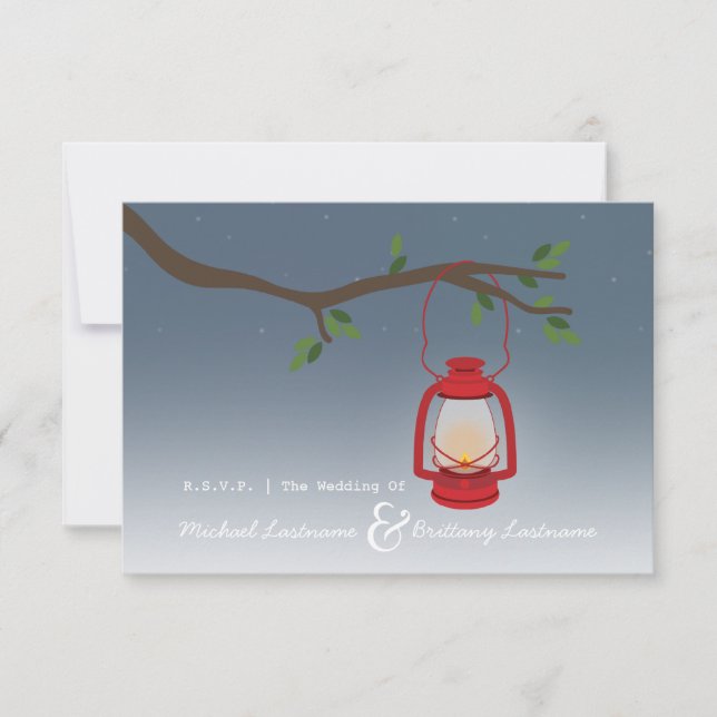 Red Lantern Outdoor Evening Fall Wedding R.S.V.P. RSVP Card (Front)