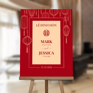 Red Lantern Vietnamese LỄ GIA TIÊN Engagement Sign