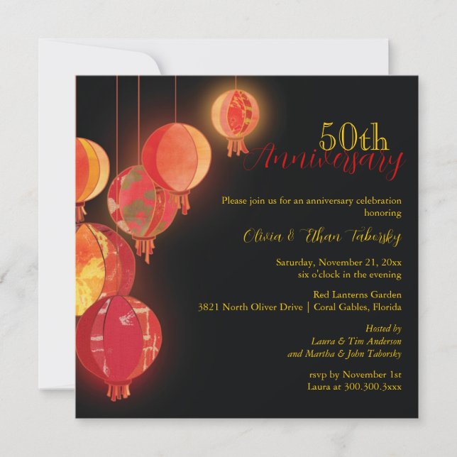 Red Lanterns 50th Wedding Anniversary Invitation (Front)