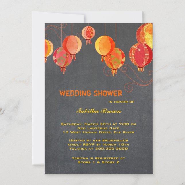 Red Lanterns Charcoal Gray Bridal Shower Invitation (Front)
