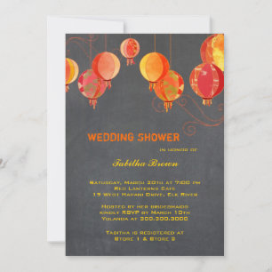Red Lanterns Charcoal Gray Bridal Shower Invitation
