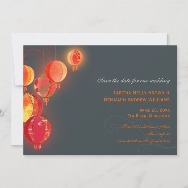 Red Lanterns Charcoal Gray Wedding Save the Date (Front)