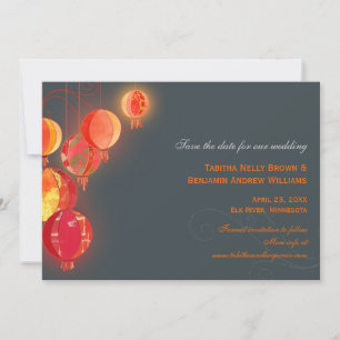Red Lanterns Charcoal Gray Wedding Save the Date