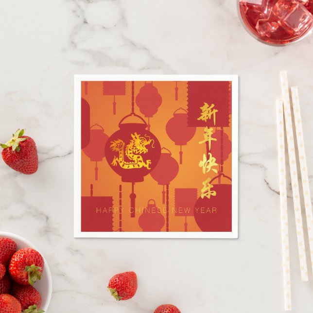 Red Lanterns Chinese Dragon New Year PPN Napkins (Insitu)