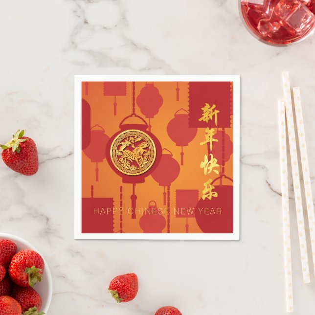 Red Lanterns Chinese Horse New Year PPN Napkins (Insitu)