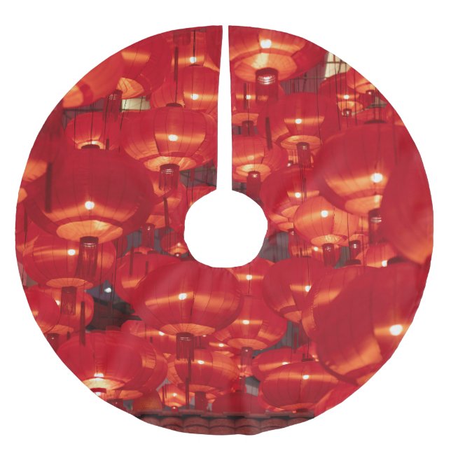 Red Lanterns Chinese New Year Brushed Polyester Tree Skirt (Front)