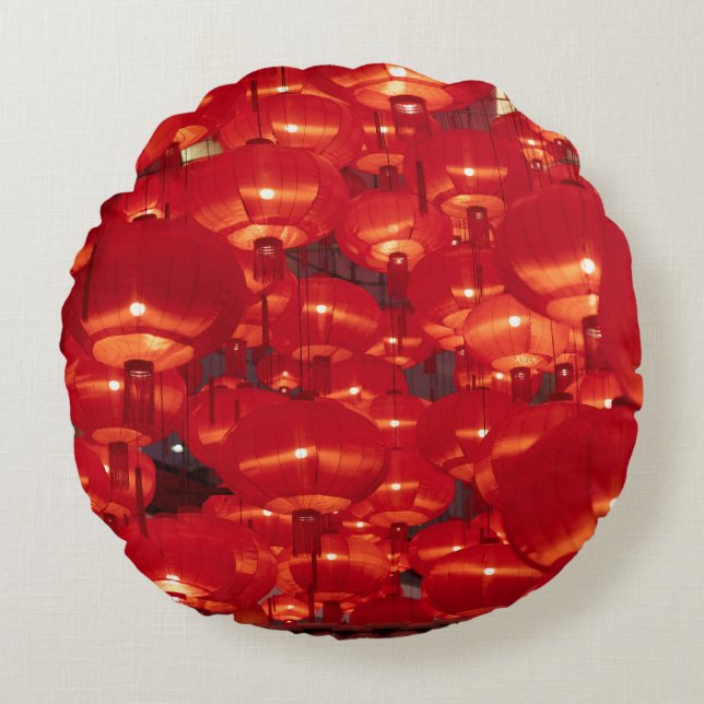 Red Lanterns Chinese New Year Round Pillow (Front)