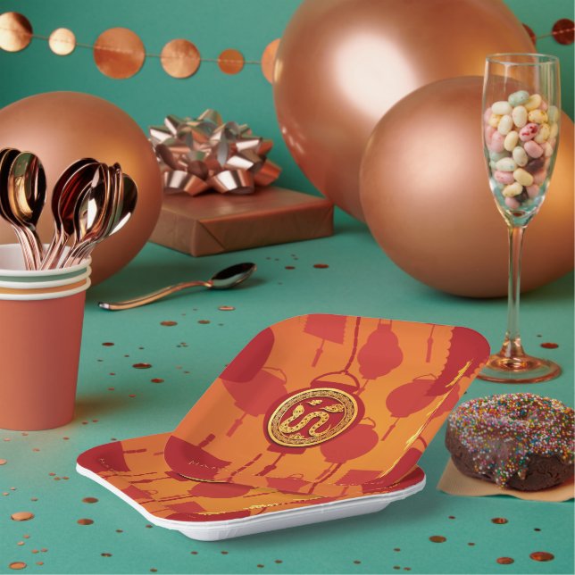 Red Lanterns Chinese Snake New Year SqP Paper Plates (Multi)