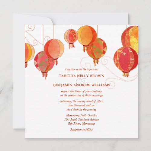 Red White Paper Lanterns Wedding (Metallic Ice) Personalized Invitations
