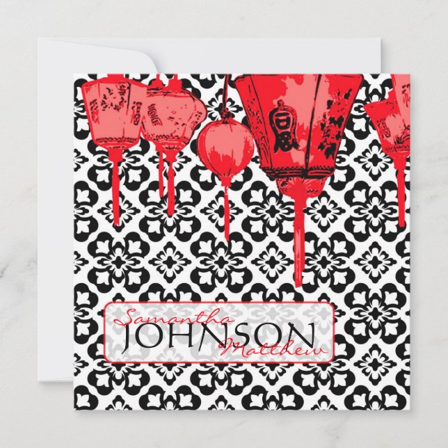 Red Lanterns Wedding Invite Square (Front)