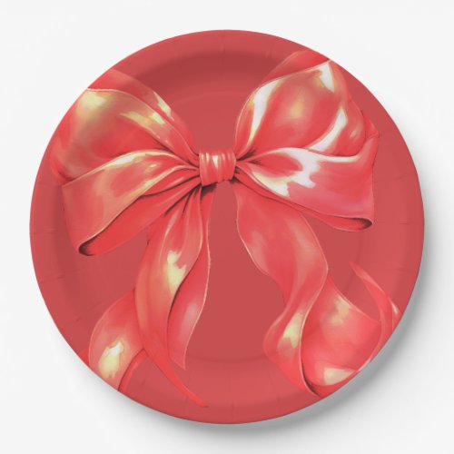 Red Large Bow Elegant  Paper Plates