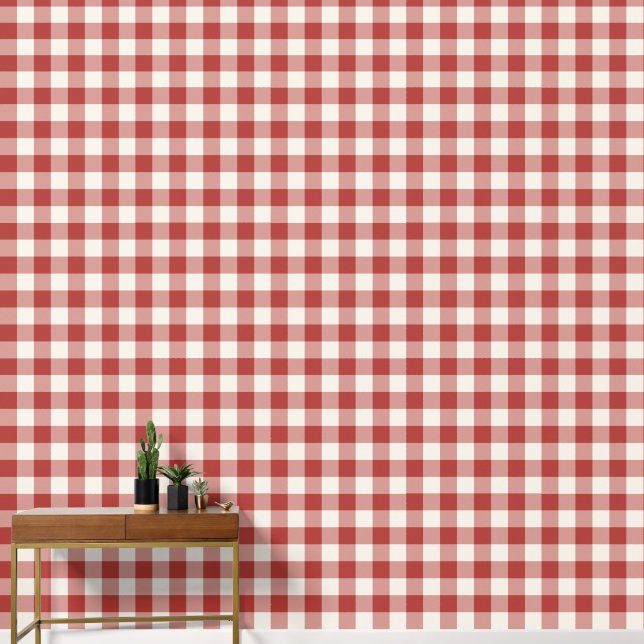 Red Large Checkered Gingham Wallpaper (Hallway)