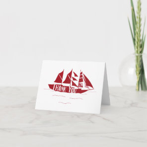 Red Large Ship Sail Boat Thank You Note Card