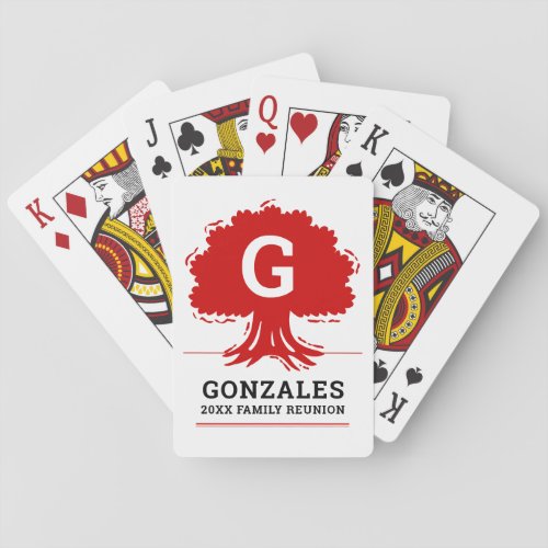 Red Large Tree with Initial - Family Reunion Poker Cards
