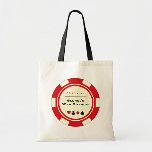 Red Las Vegas Casino Poker Chip Birthday Tote Bag