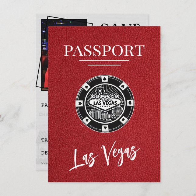 Red Las Vegas Passport Save The Date (Front/Back)