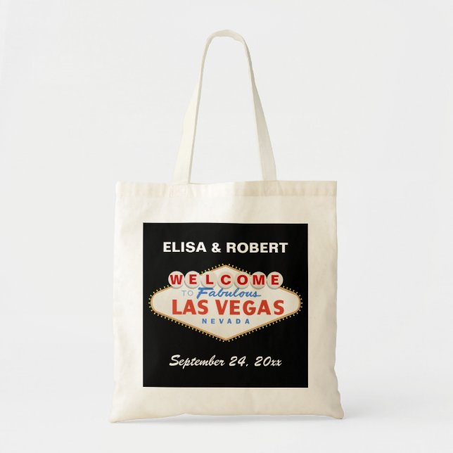Red Las Vegas sign destination wedding welcome bag (Front)