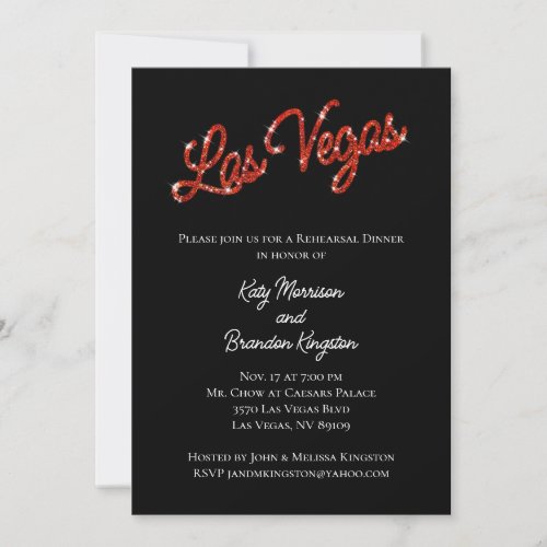 Red Las Vegas Sparkles Rehearsal Dinner Invitation