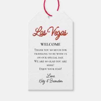 Red Las Vegas Sparkles Wedding Welcome Gift Tags by prettyfancyinvites at Zazzle