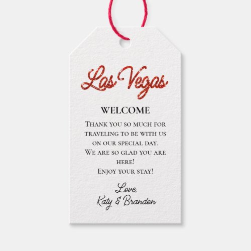 Red Las Vegas Sparkles Wedding Welcome Gift Tags