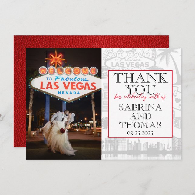 Red Las Vegas Wedding Photo Thank You (Front/Back)