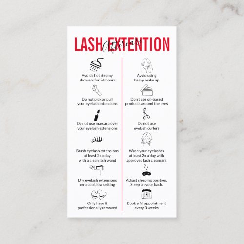 Red Lash Extension Aftercare Business Card