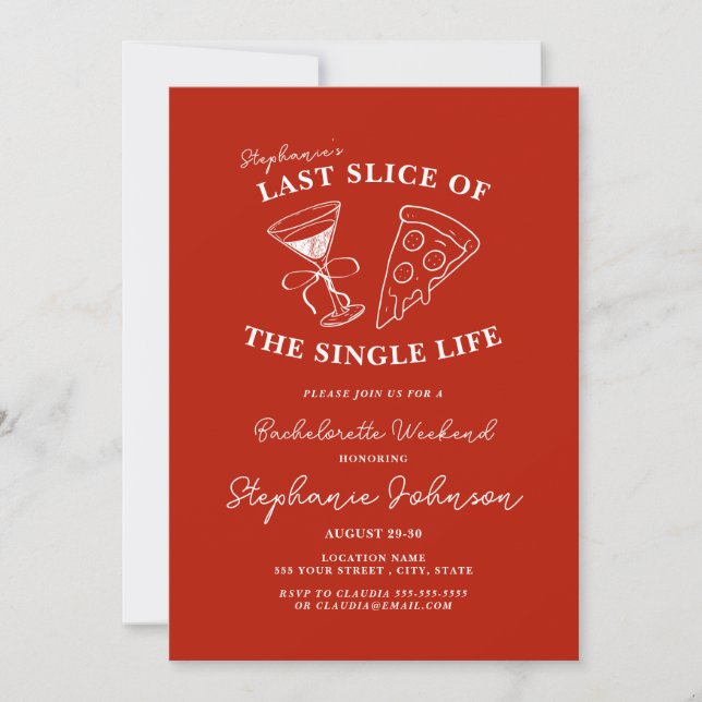 Red Last Slice of the Single Life Bachelorette  Invitation (Front)