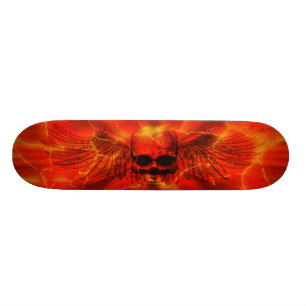 Red Lava Burst Winged Skull Skateboard Deck