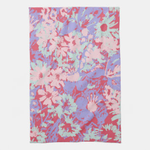 Red Lavender Pink Blooms Floral Kitchen Tea Towel