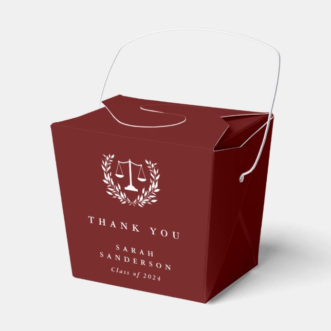 Red Law Scales+Laurel Wreath Graduation Favor Boxes (Front Side)