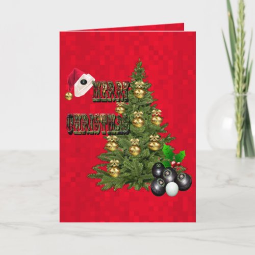 Red Lawn Bowls Christmas Tree Card Card