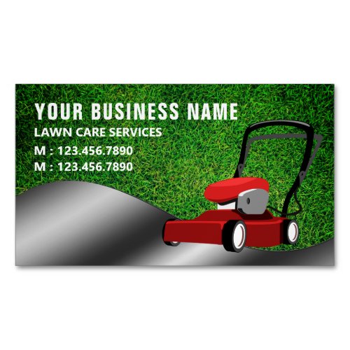 Red Lawn Mower Gardening Service Grass Cutting Business Card Magnet