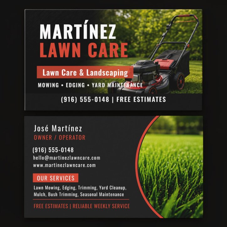 Red Lawn Mower Lawn Care Landscaping Grass Business Card