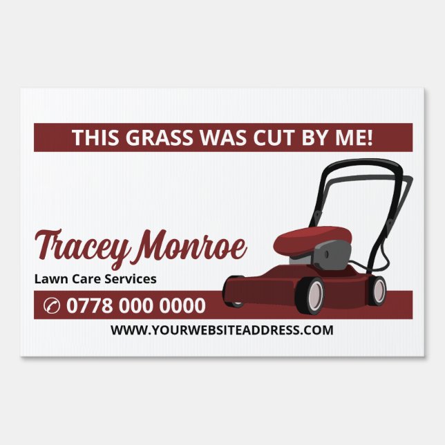 Red Lawn-Mower, Lawn Care Services Advertising Sign (Front)