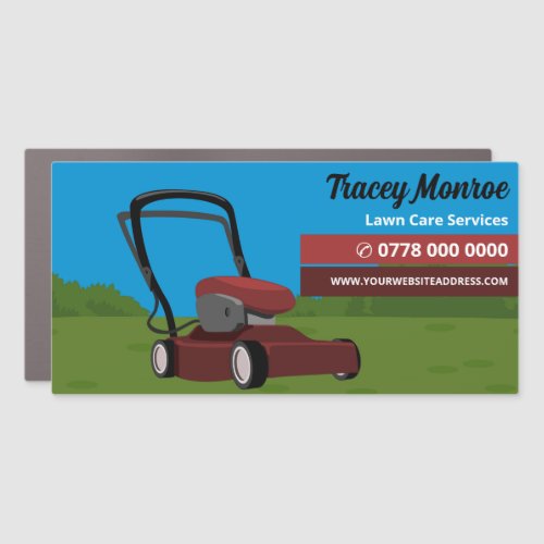 Red Lawn_Mower Scene Lawn Care Services Car Magnet