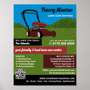 Red Lawn-Mower Scene, Lawn Care Services Poster