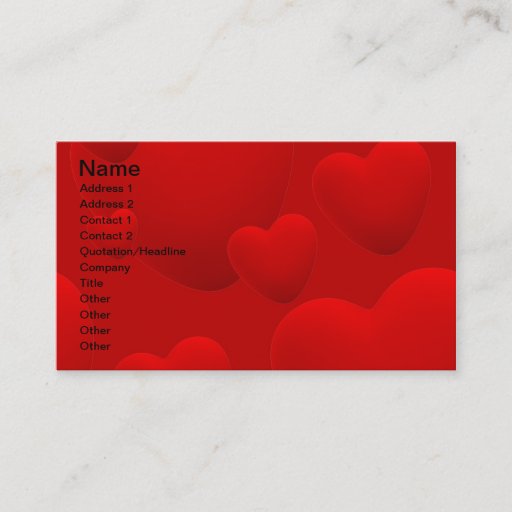 Customizable RED LAYERED 3D HEARTS LOVE MOTIVATIONAL SWEETHEART BUSINESS CARD