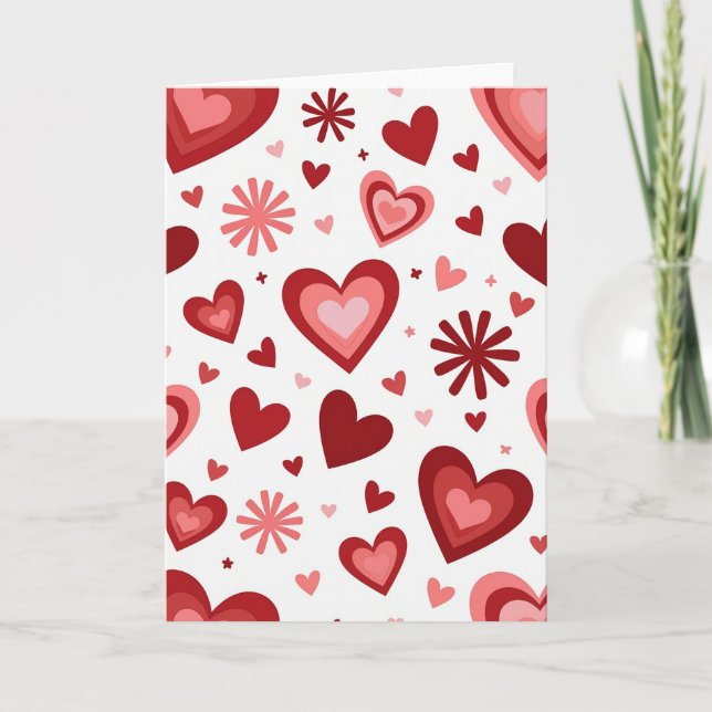 Red Layered Hearts Valentine Card (Front)