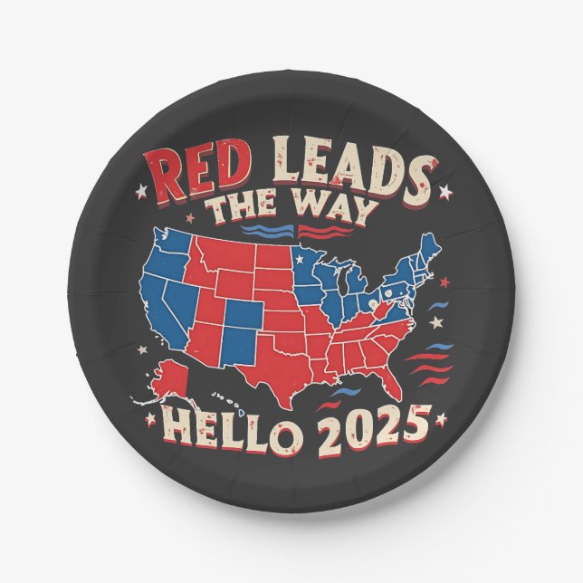 Red Leads the Way Hello 2025 Inauguration Trump Paper Plates (Front)
